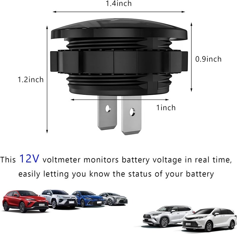 NYTKL DC 12V 24V Voltmeter Gauge, Car Digital Voltmeter Gauge Round Panel Battery Monitor Indicator, Waterproof Mini LED Display Voltage Meter Replacement for Boat Truck Motorcycle (Blue) - Image 2